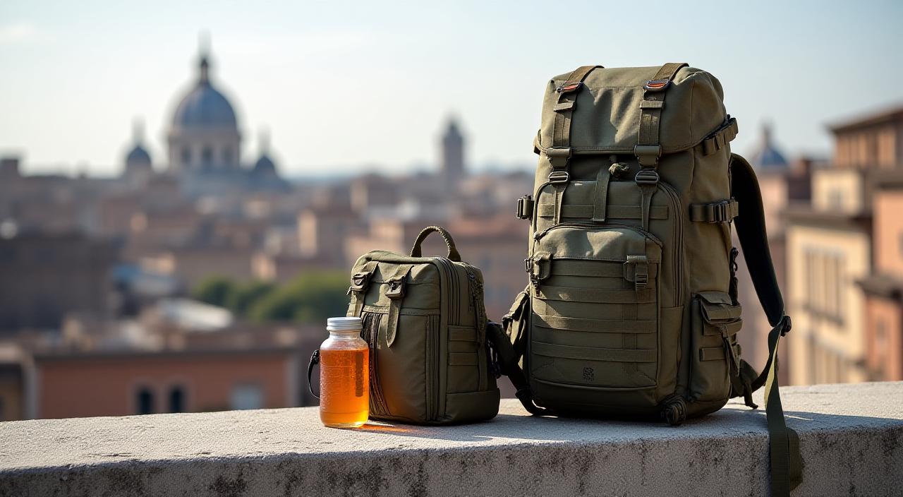 Zaini tattici Equinox Gear in un contesto urbano moderno a Roma
